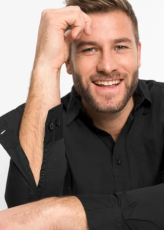 Koszula z długim rękawem z czystej bawełny • czarny • sklep bonprix