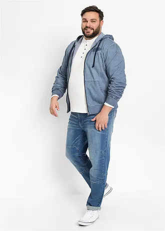 Bluza rozpinana z kapturem i efektem wytarcia, kolor: niebieski "used"