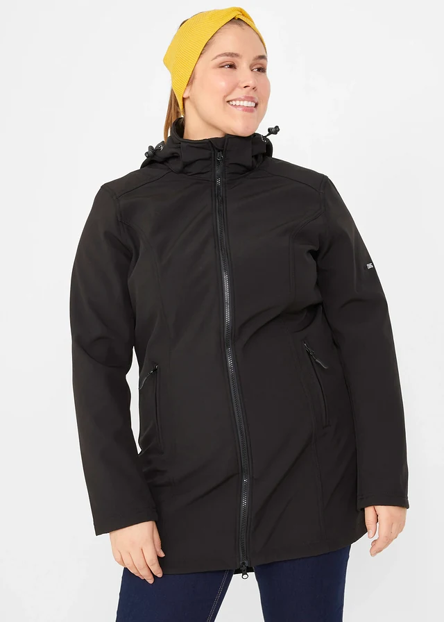 Parka déperlante en softshell, Couleur: noir