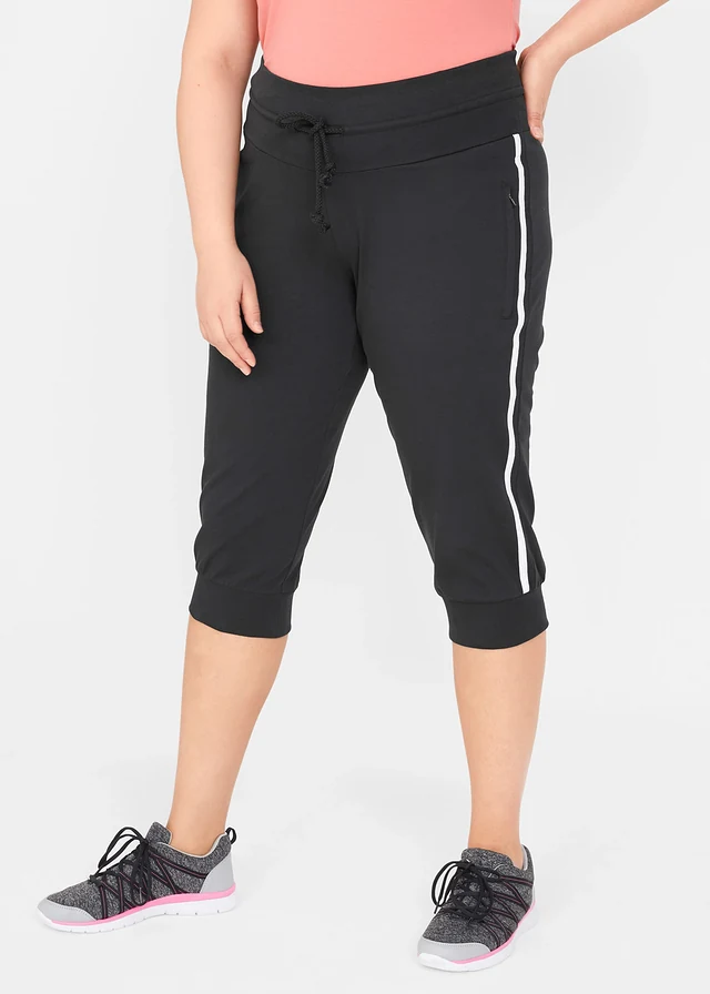 Capri sportbroek van katoen, Kleur: zwart