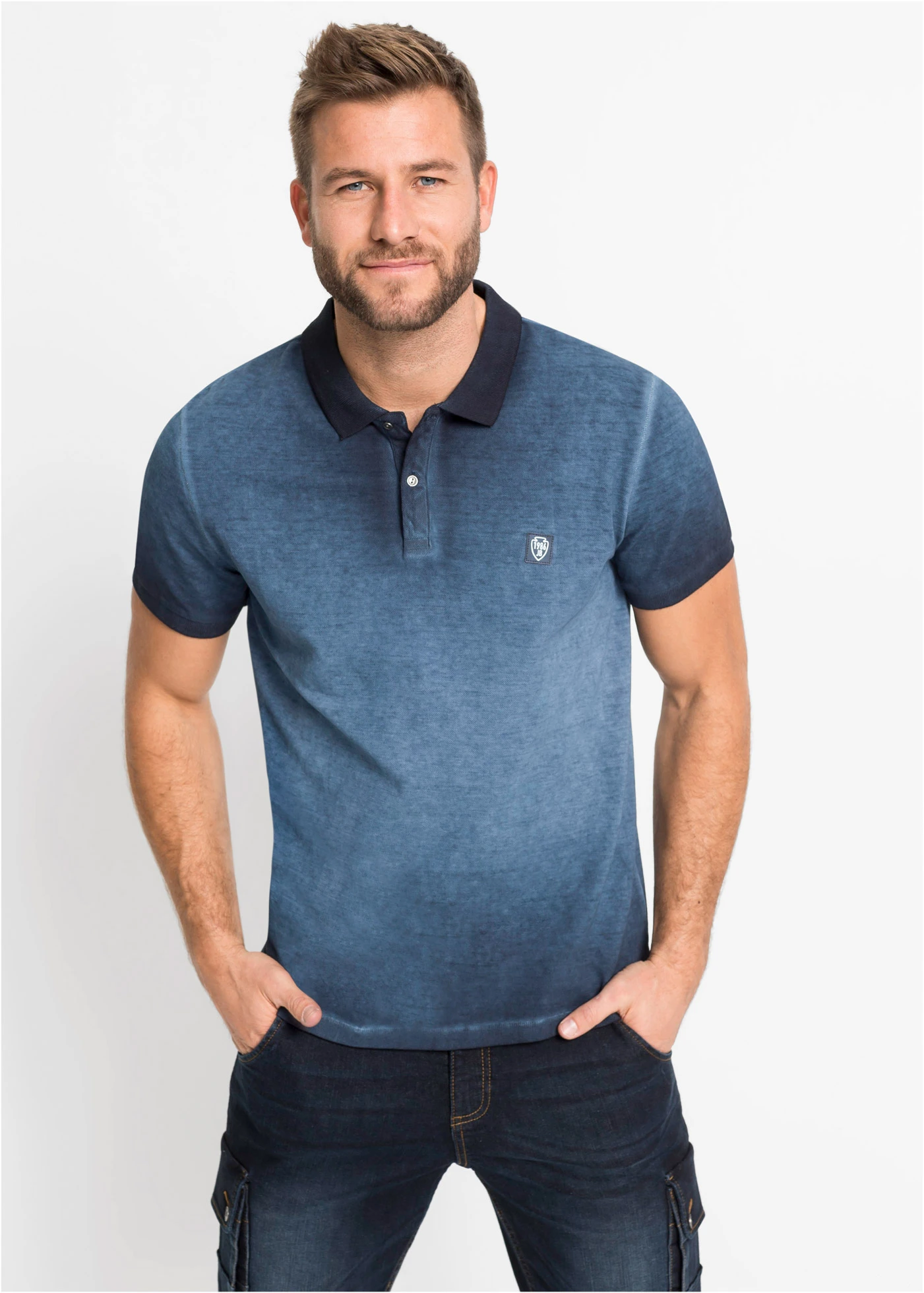 Polo piqué aspect délavé • bleu profond used • Boutique bonprix