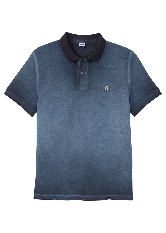 Polo en maille piquée à l’aspect délavé • bleu profond used • Boutique bonprix