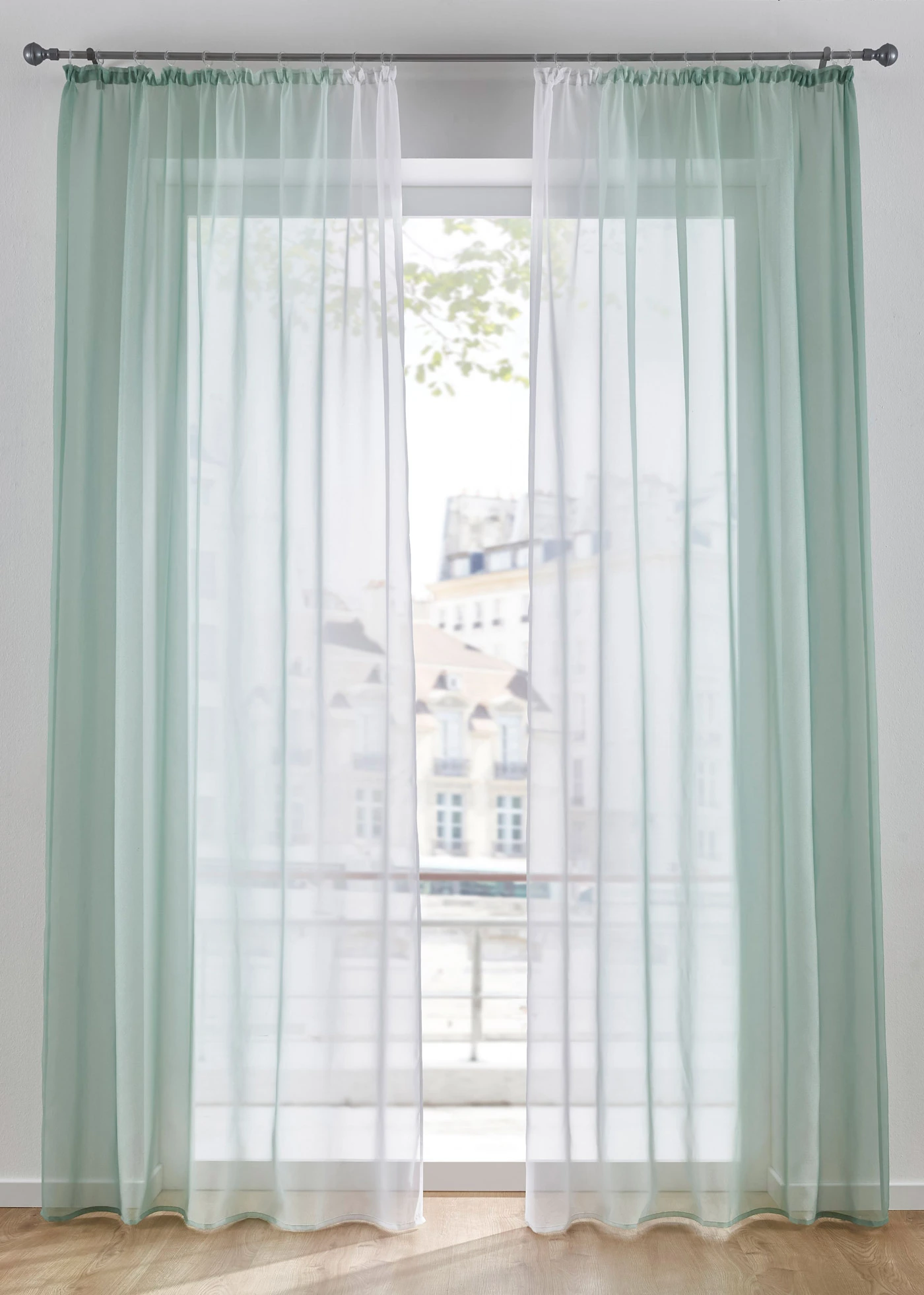 Perdea din voal ușor, disponibilă și la extra lungime (set/2 buc.) • verde-tei • magazin bonprix