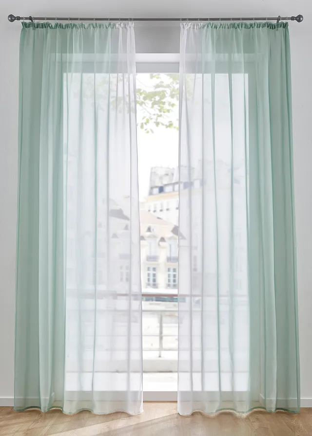 Gordijn van lichte voile, ook verkrijgbaar in extra lang (2 stuks) • lichtgroen • bonprix online shop