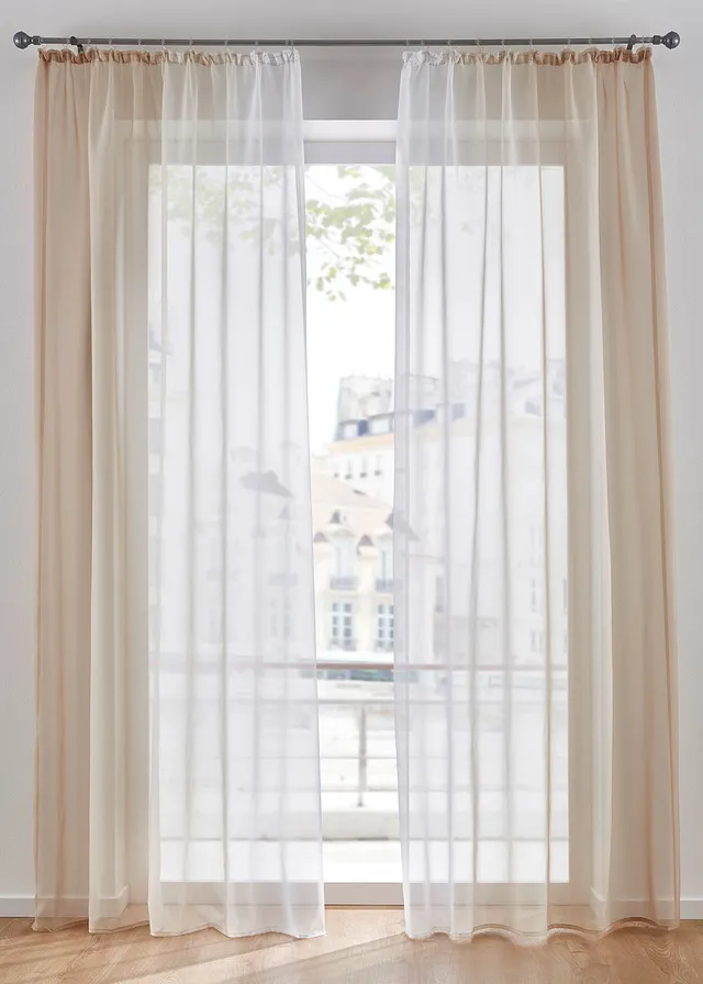 Függöny vékony voile anyagból, extra hosszú méretekben is (2 db-os csomag) • homokszínű • bonprix áruház