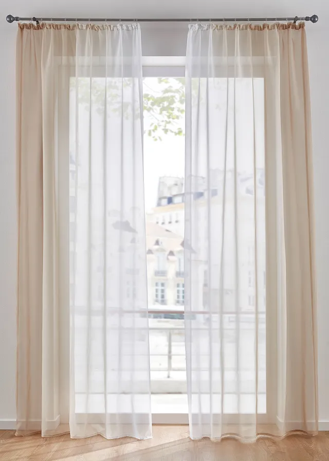 Lot de 2 voilages en tissu léger, aussi en XXL • sable • Boutique bonprix