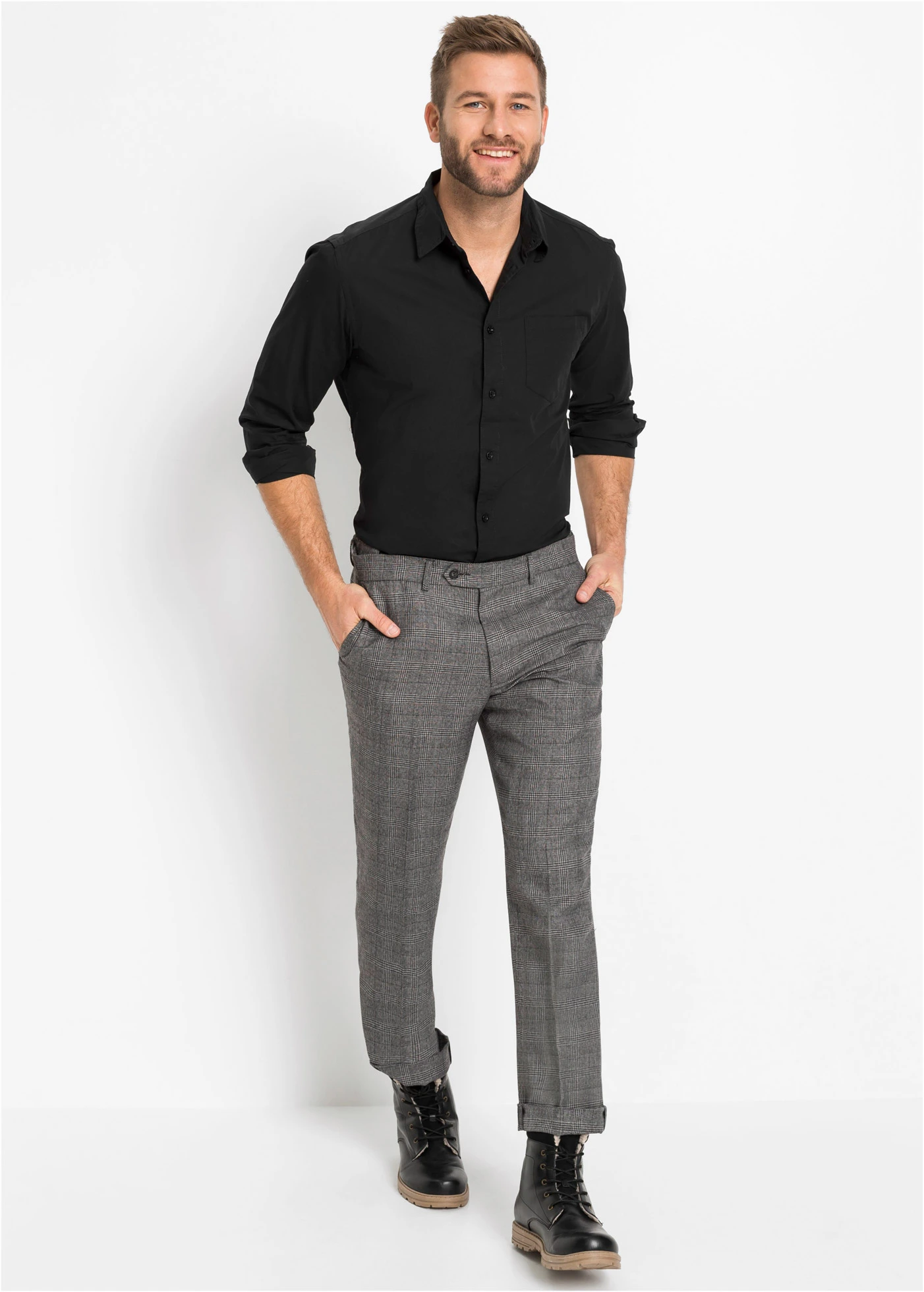 Cămașă cu mâneci lungi, din bumbac 100% • negru • magazin bonprix