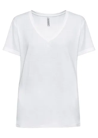 T-shirt met V-hals, Kleur: wit