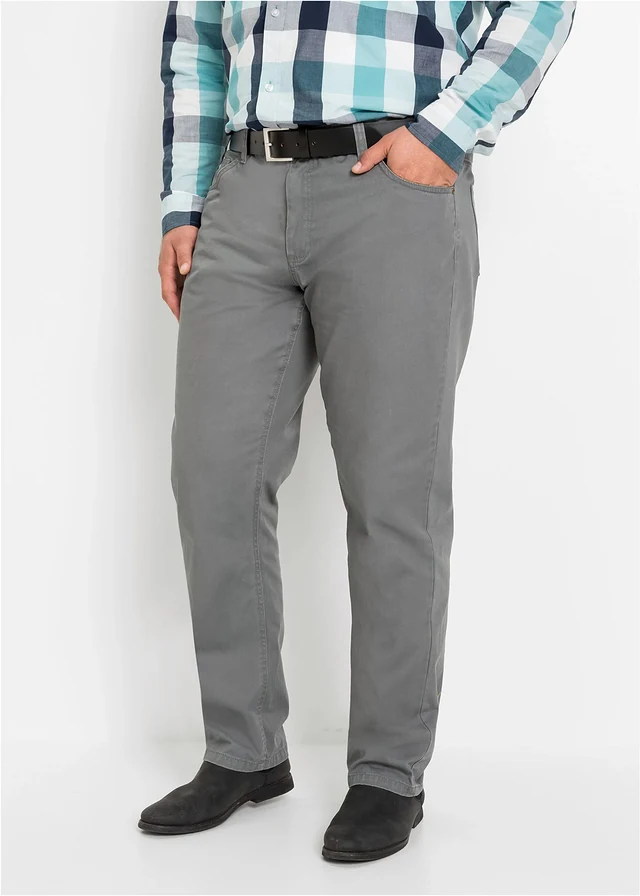 Regular fit twill broek van katoen, straight, Kleur: rookgrijs