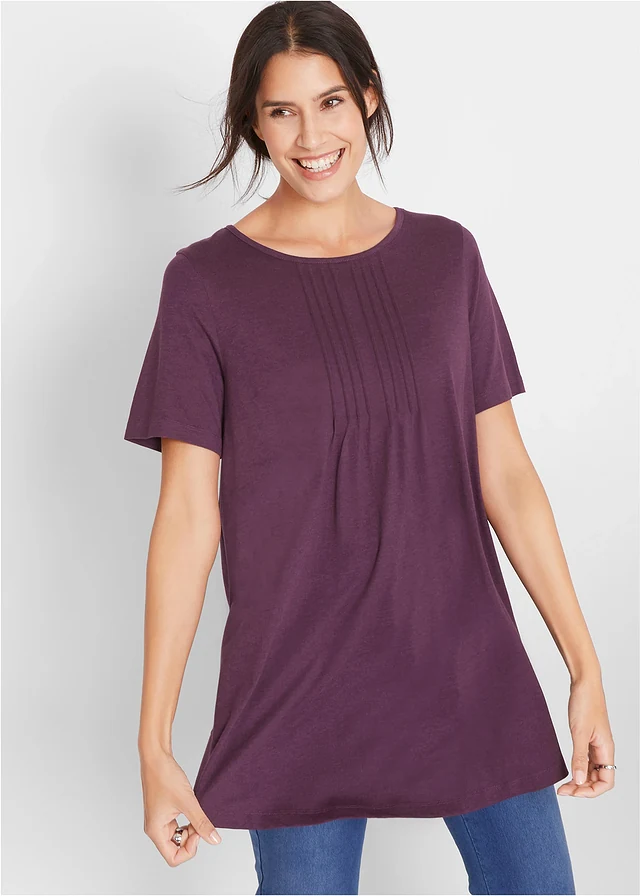 T-shirt in A-lijn, korte mouw, Kleur: vlierbes