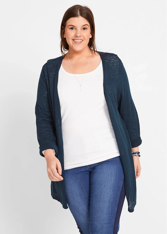 Gilet en maille 100% coton flammé, Couleur: bleu foncé