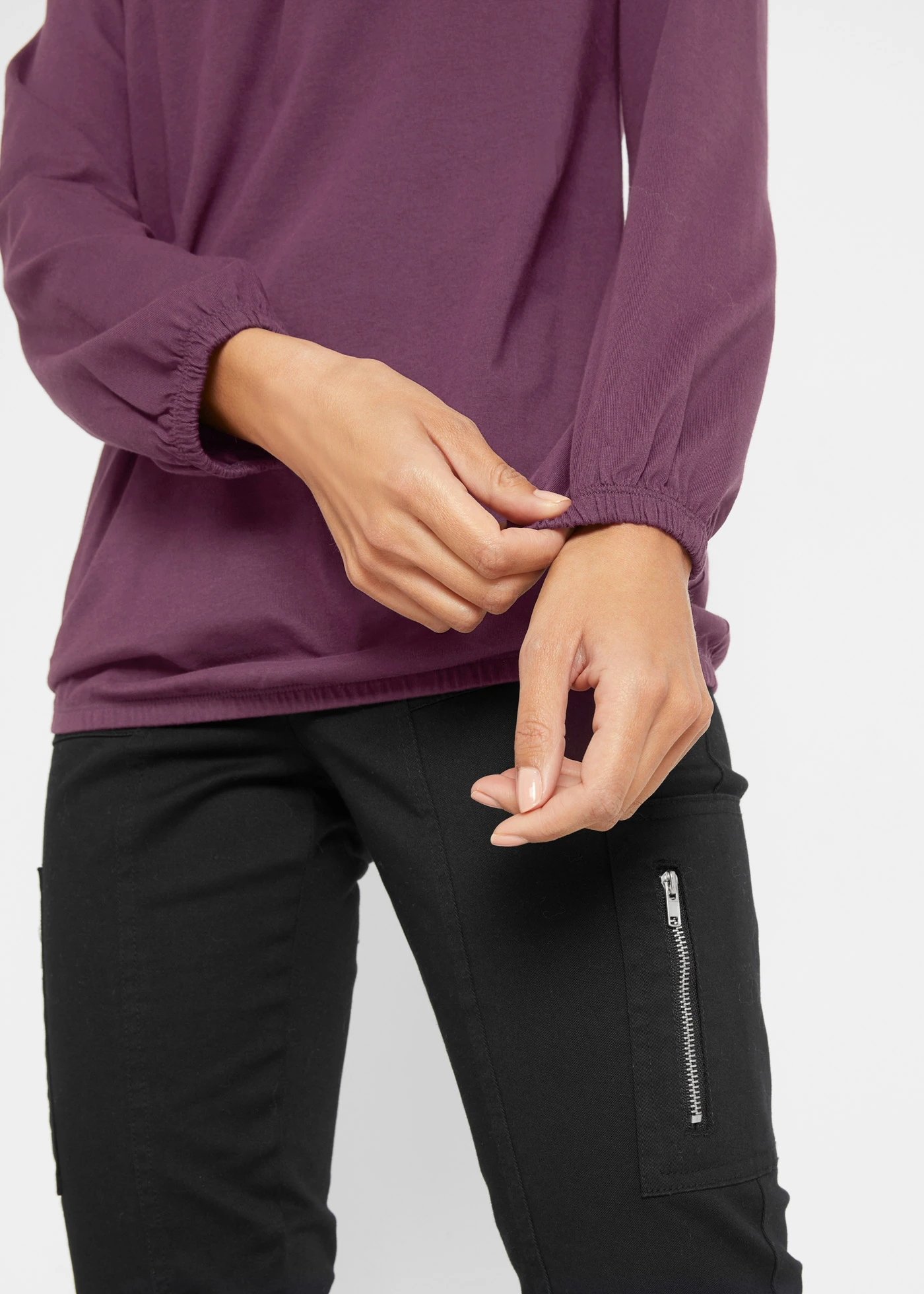 Triko s dlouhým rukávem a průvlekem na gumičku, z čisté bavlny • bezinková • bonprix obchod