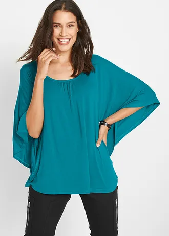 T-shirt en viscose à manches chauve-souris, Couleur: turquoise foncé