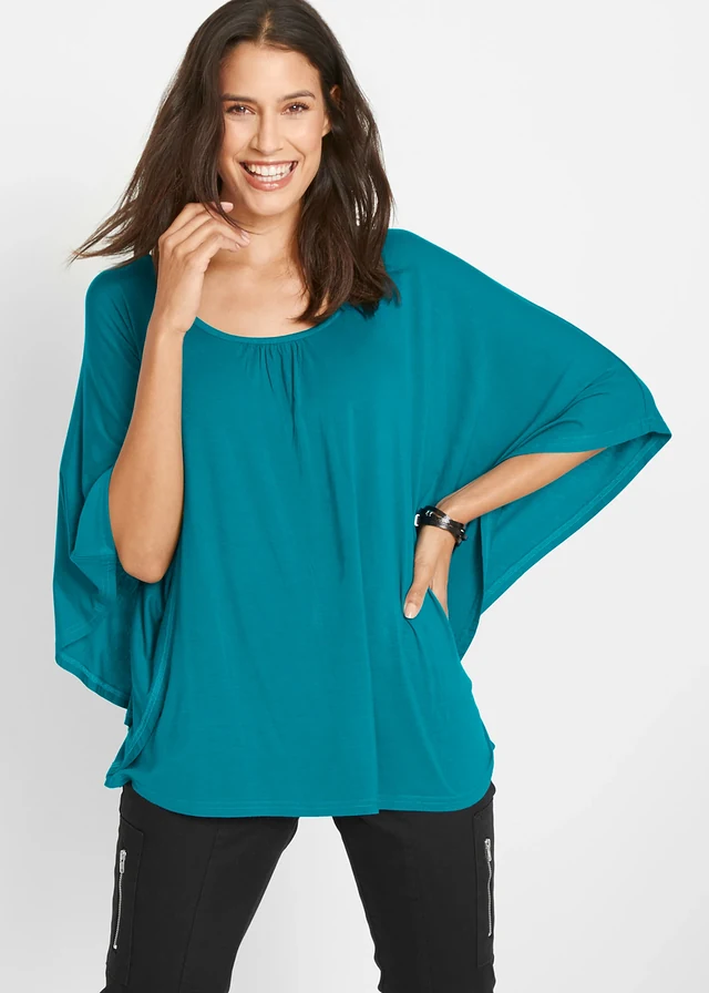 Shirt van viscose met vleermuismouwen, Kleur: oceaanturkoois
