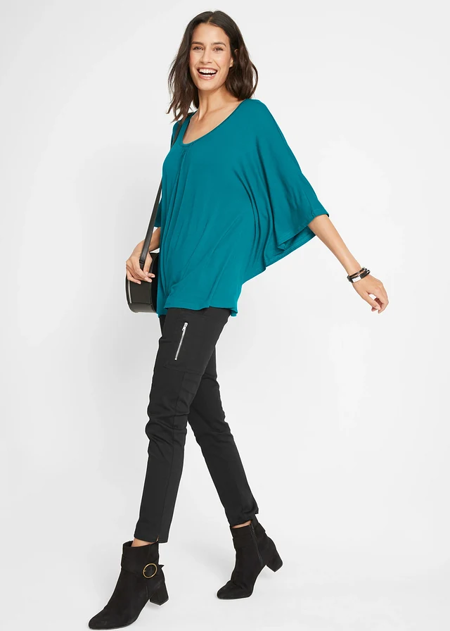 Shirt van viscose met vleermuismouwen, Kleur: oceaanturkoois