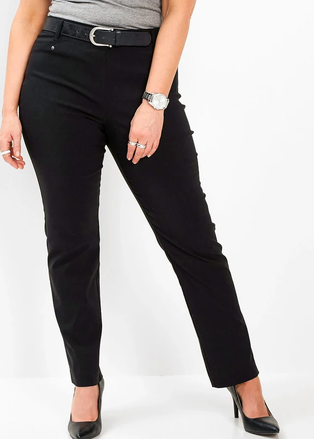 Pantalon extensible à taille élastiquée, Couleur: noir