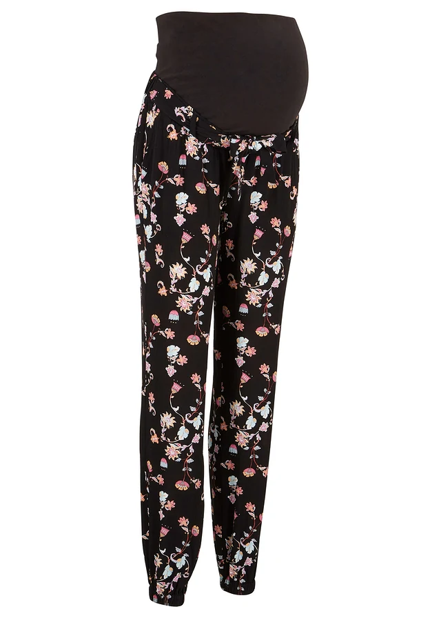 Zwangerschapsbroek van viscose, loose fit, Kleur: zwart met print
