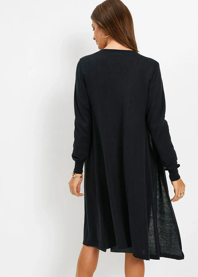 Lang gebreid vest van katoen • zwart • bonprix online shop
