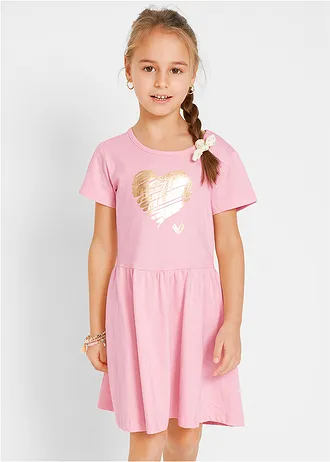 Jersey jurk van biologisch katoen (set van 2), Kleur: roze poudre+grijs gemêleerd