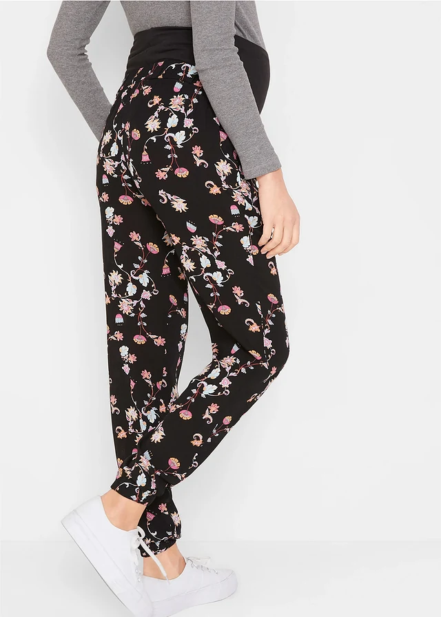 Zwangerschapsbroek van viscose, loose fit, Kleur: zwart met print