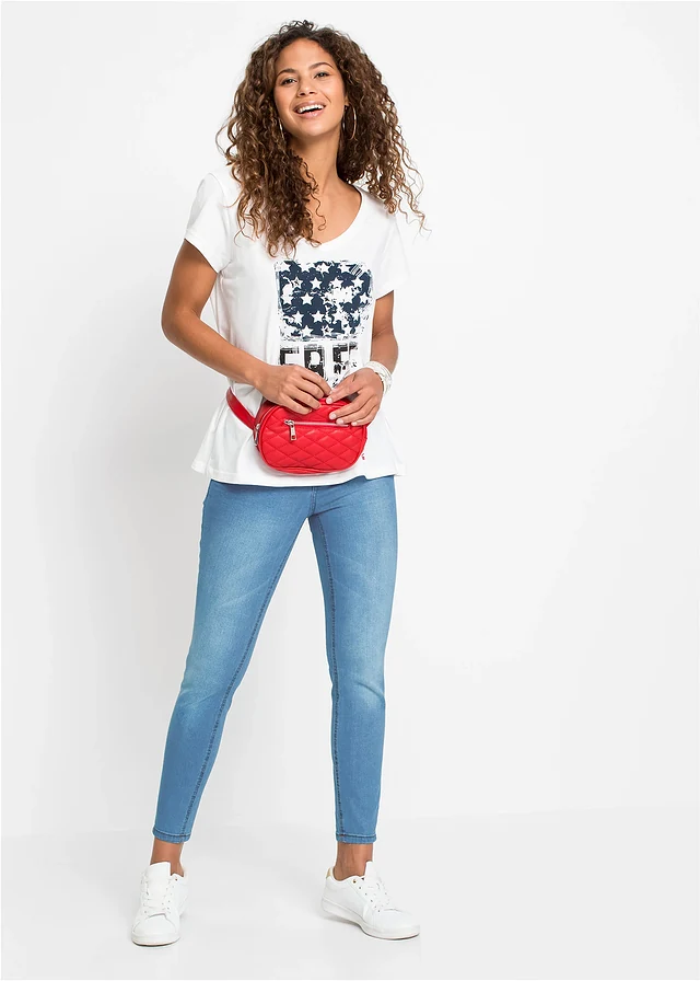 Jean skinny, taille mi-haute, raccourci, Couleur: bleu clair denim