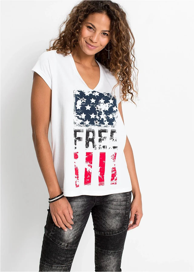 T-shirt 100% coton, Couleur: blanc imprimé