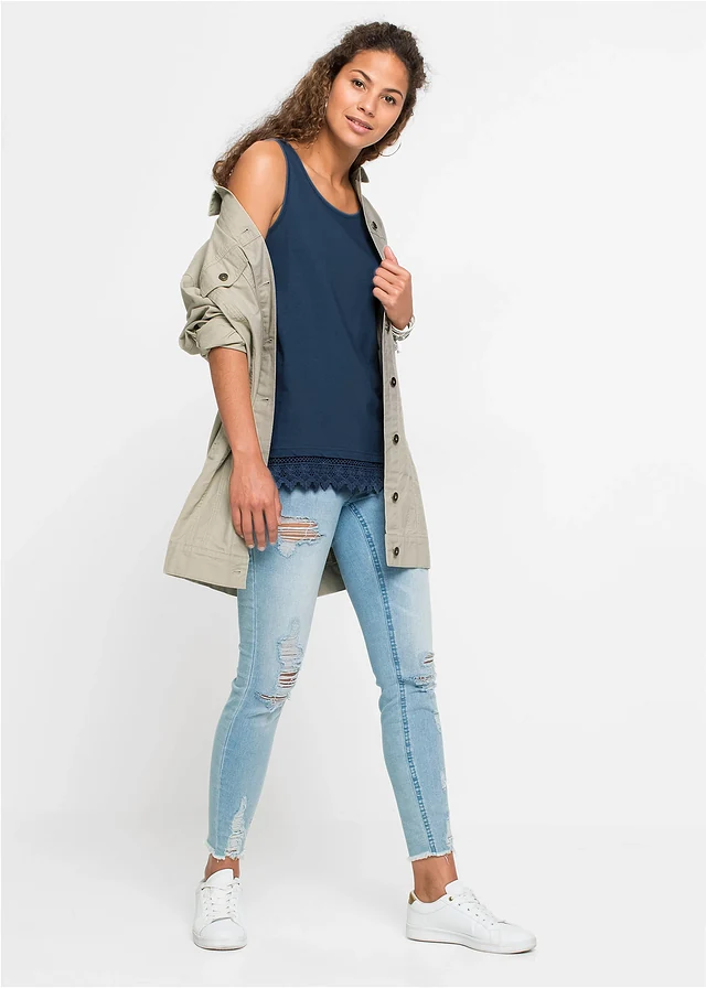 Top met kant (set van 2), Kleur: jeansblauw-donkerblauw