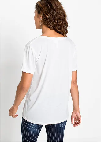 T-shirt met V-hals, Kleur: wit
