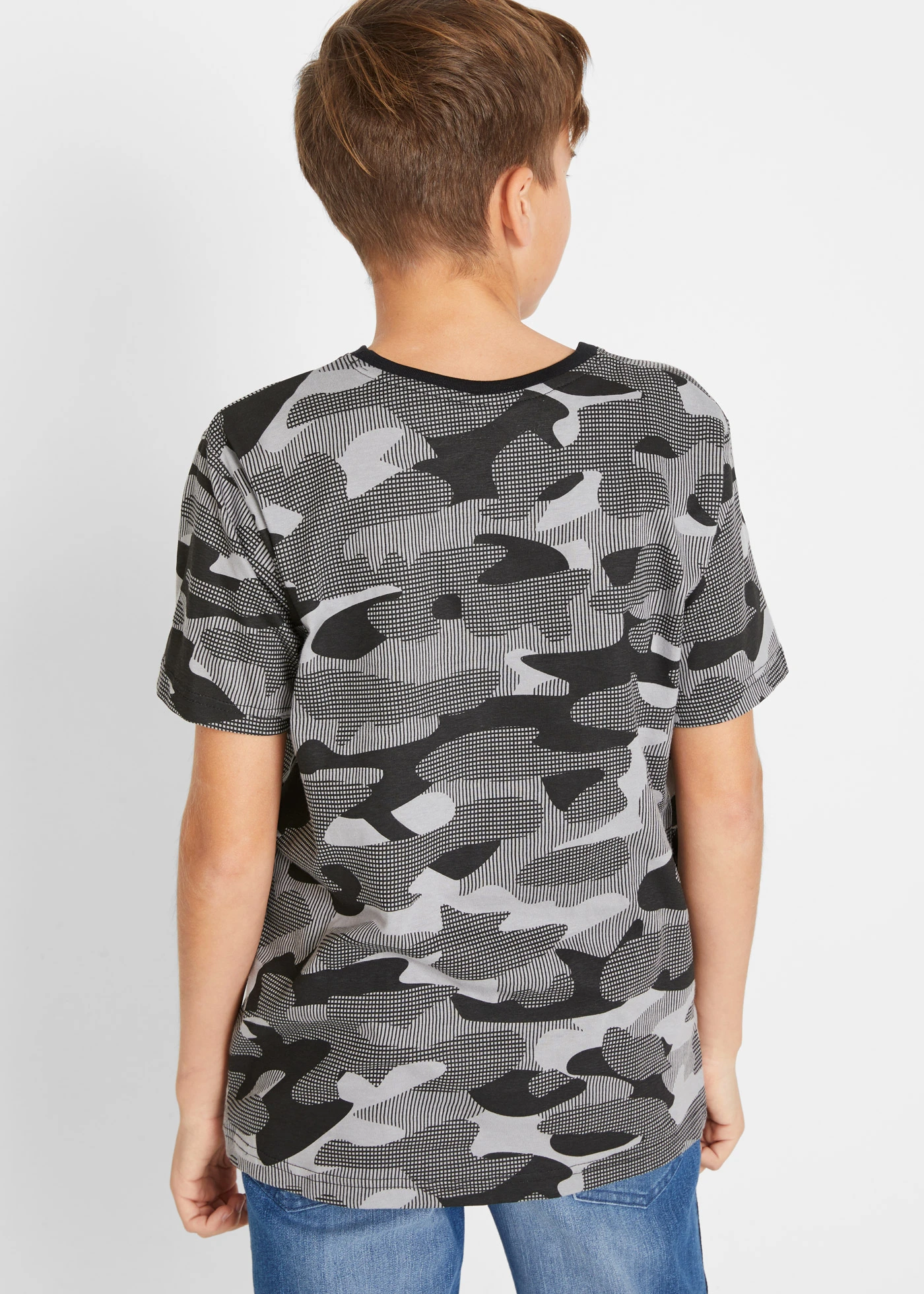 Tričko z organické bavlny (2 ks v balení) • bílo-šedá se vzorem + černá • bonprix obchod