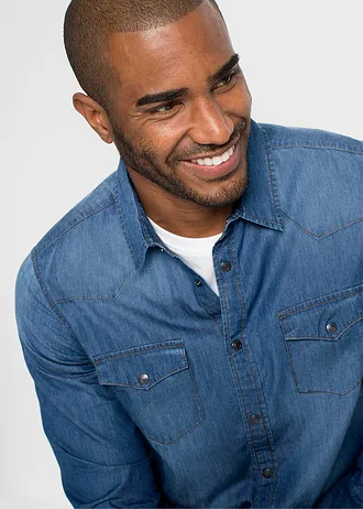 Slim fit spijkeroverhemd, lange mouw • lichtblauw denim used • bonprix online shop