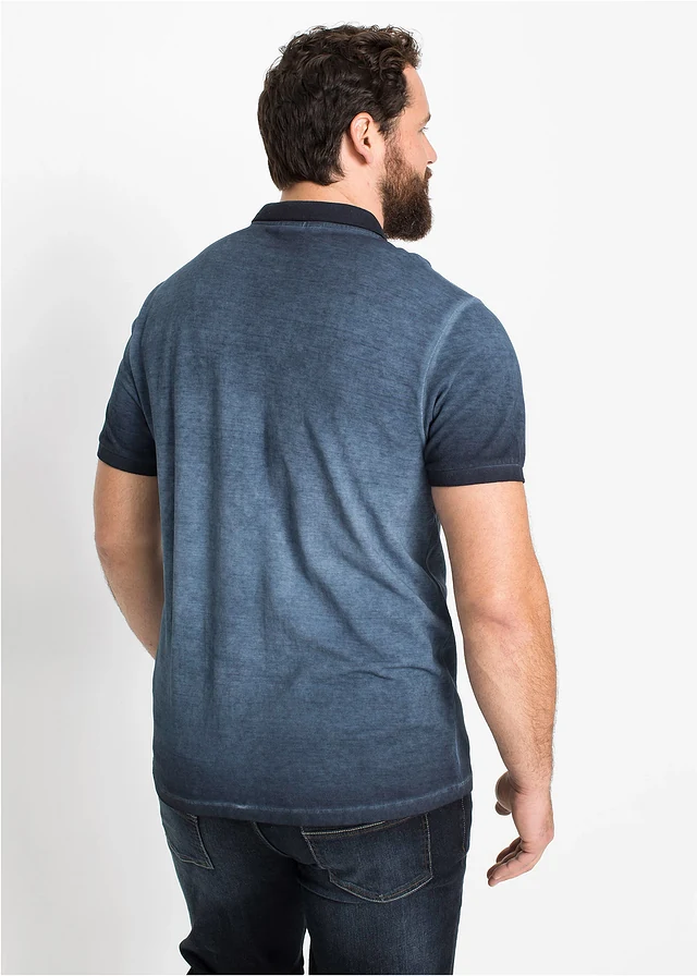 Piqué poloshirt in washed out look, Kleur: diepblauw used