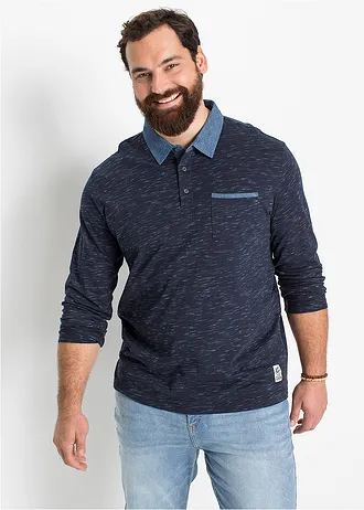 Poloshirt van puur katoen, Kleur: donkerblauw gemêleerd