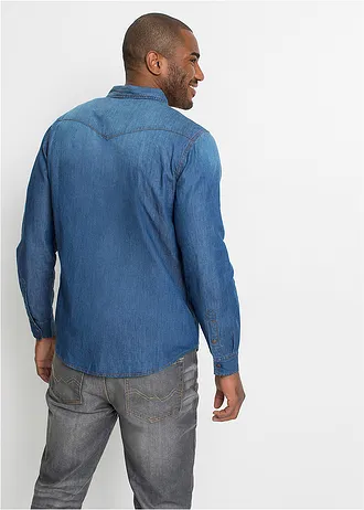 Slim fit spijkeroverhemd, lange mouw, Kleur: lichtblauw denim used