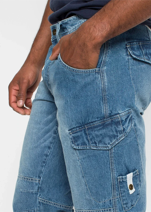Bermuda long poches cargo en denim léger, coupe loose • bleu moyen denim • product-page.page-title-suffix