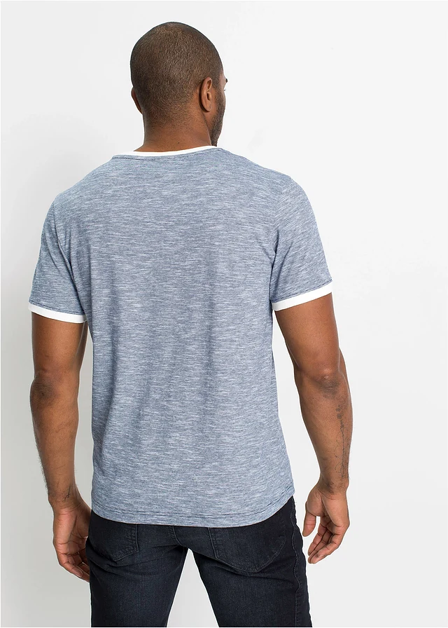 T-shirt met vetersluiting van biologisch katoen • donkerblauw-wolwit gemêleerd • product-page.page-title-suffix