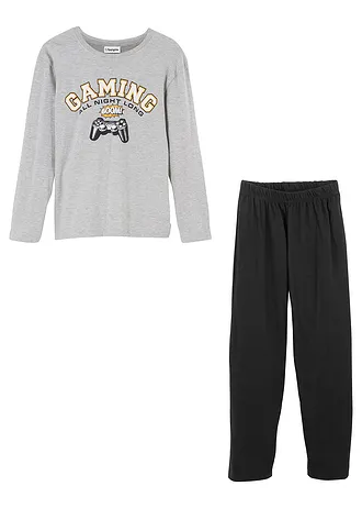 Pijama din bumbac moale • gri melanj deschis/negru • magazin bonprix