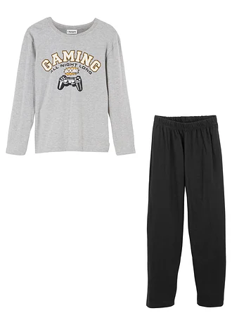 Pyjama met zacht katoen • lichtgrijs gemêleerd-zwart • bonprix online shop