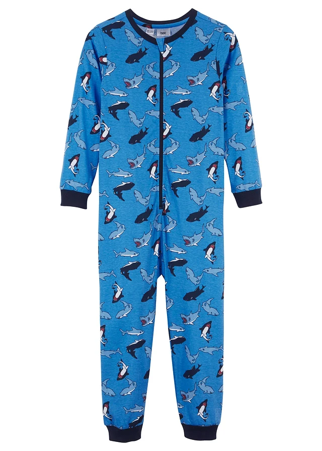 Pyjama onesie van biologisch katoen, Kleur: gletsjerblauw-middenblauw