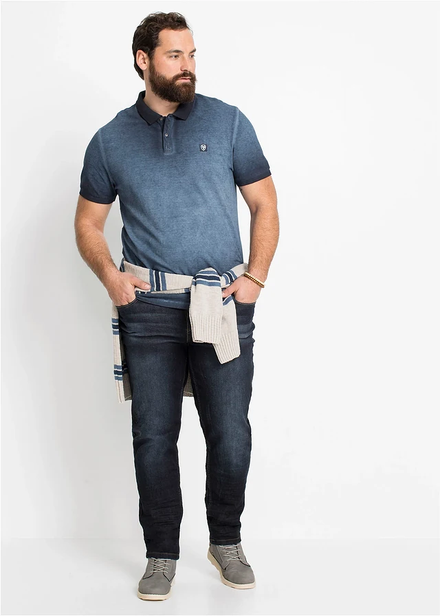 Piqué poloshirt in washed out look, Kleur: diepblauw used