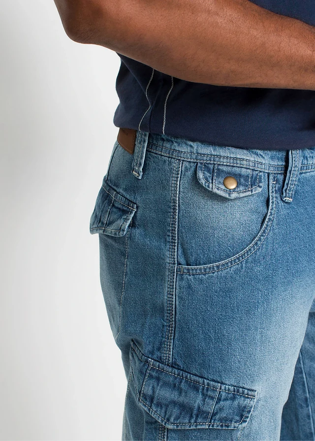 Bermuda long poches cargo en denim léger, coupe loose • bleu moyen denim • product-page.page-title-suffix