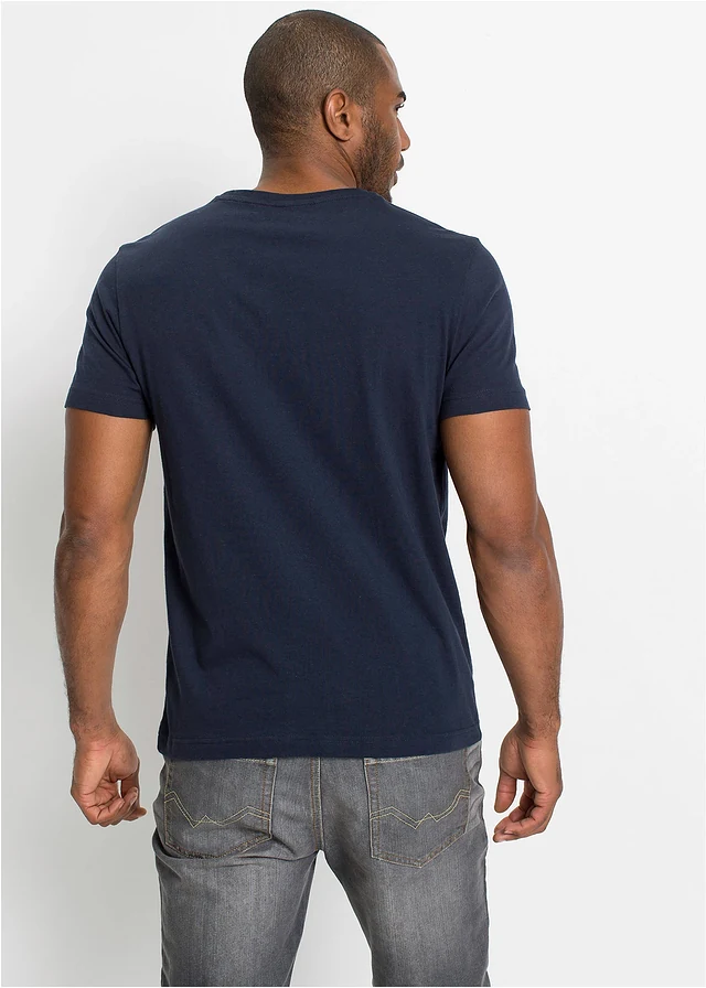 T-shirt 100% coton, Couleur: bleu foncé imprimé