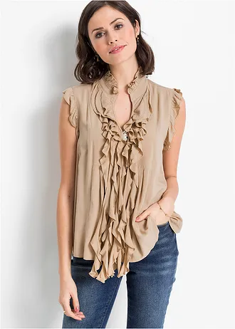 Shirt met volants • amandelbeige • bonprix online shop