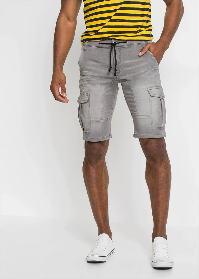 Regular fit sweat jeans bermuda, Kleur: lichtgrijs denim