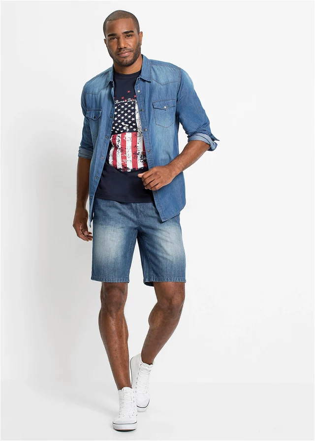 T-shirt 100% coton, Couleur: bleu foncé imprimé
