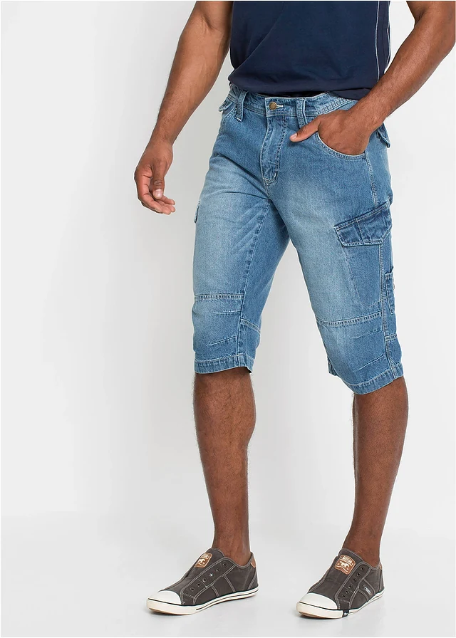 Bermuda long poches cargo en denim léger, coupe loose