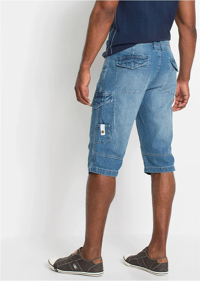 Bermuda long poches cargo en denim léger, coupe loose • bleu moyen denim • product-page.page-title-suffix