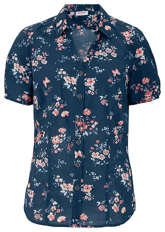 Chemisier imprimé, manches courtes • bleu foncé imprimé • Boutique bonprix