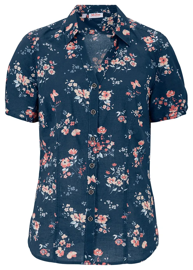 Gedessineerde blouse, korte mouw • donkerblauw gedessineerd • bonprix online shop