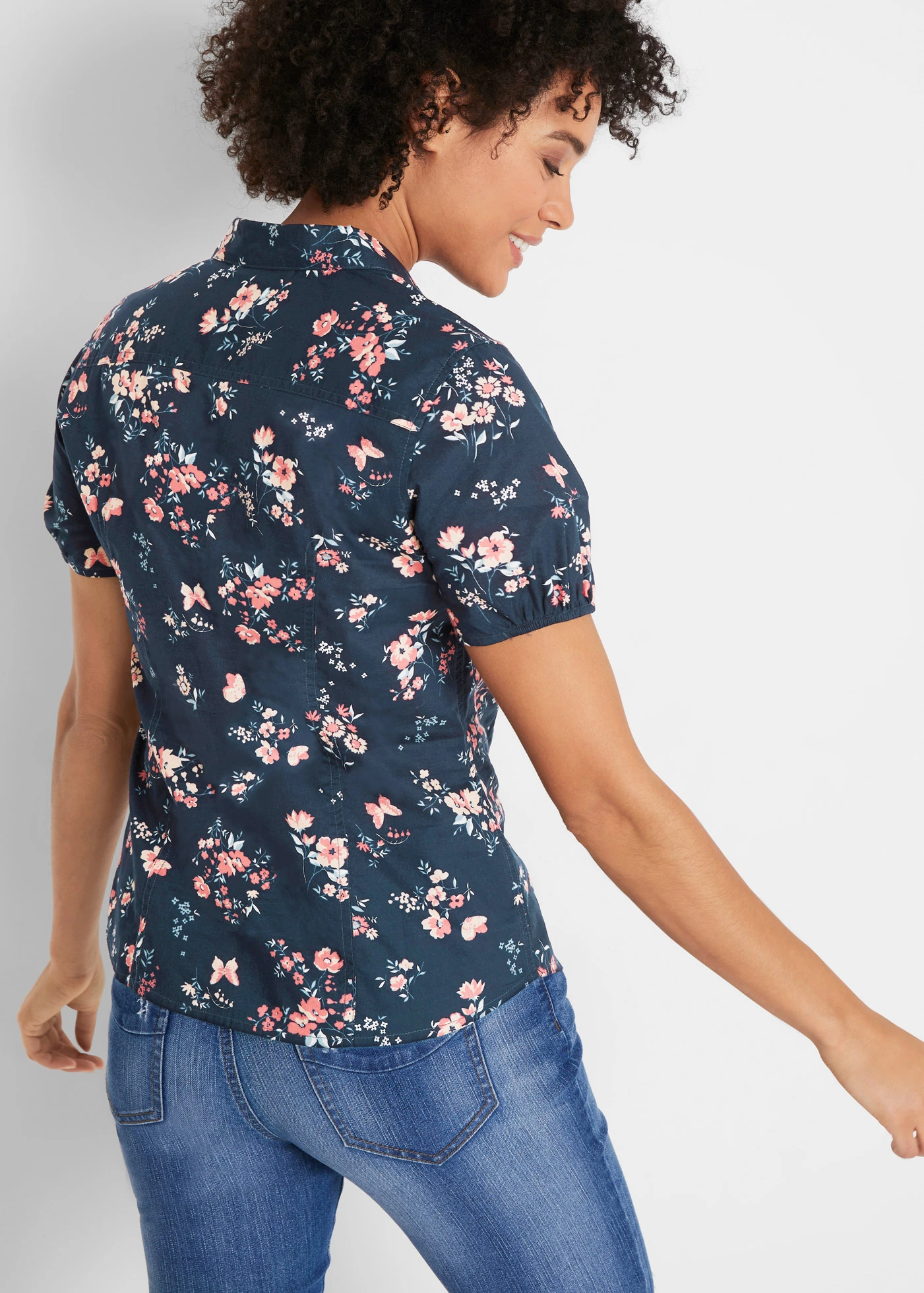 Gedessineerde blouse, korte mouw • donkerblauw gedessineerd • bonprix online shop