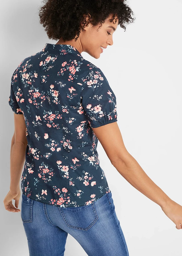Gedessineerde blouse, korte mouw • donkerblauw gedessineerd • product-page.page-title-suffix